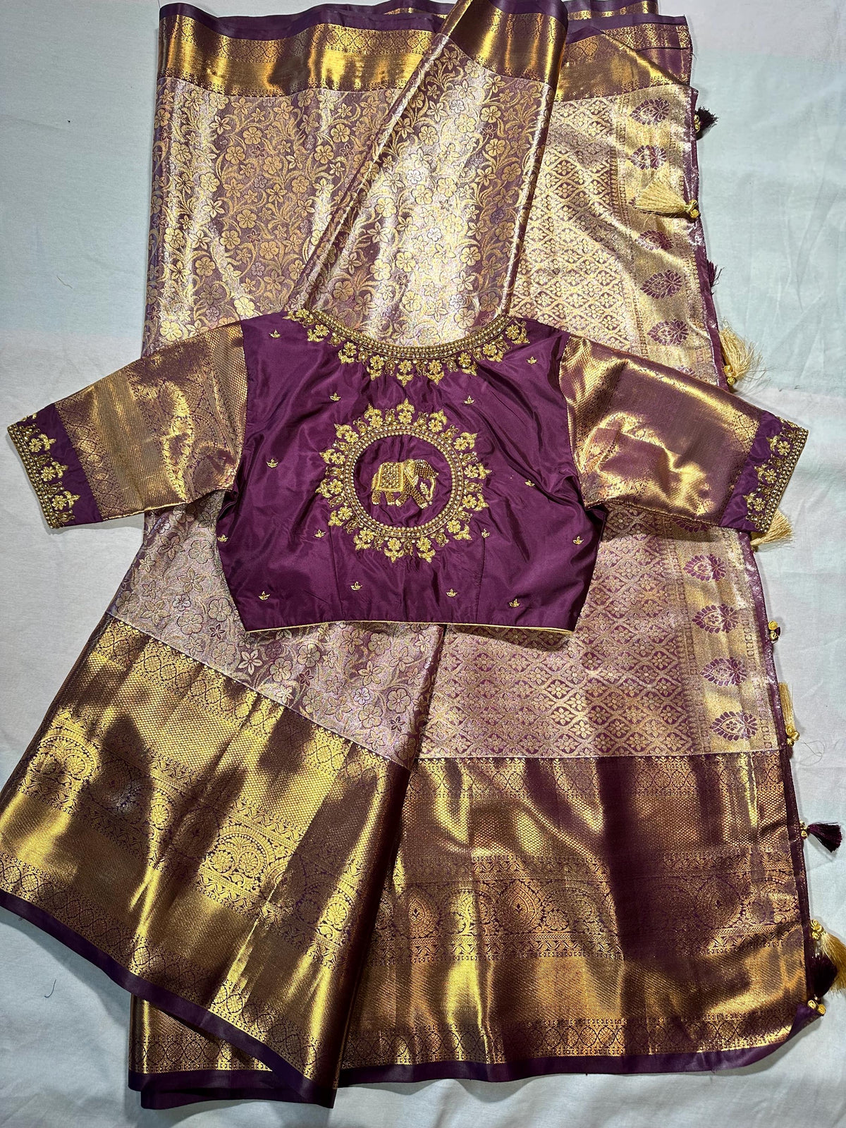 Kanchi Tissue Semi Silk Saree with Maggam Work Blouse. Partywear, Wedding Wear Saree, Shipping from USA