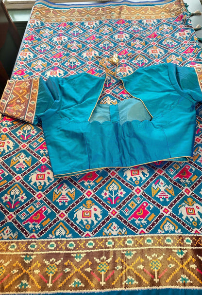 Weaving Handloom Patola Saree with Stitched Blouse, Chakli Popat Design Semi Silk Full Weaving Saree, Shipping from USA, Ready to Wear