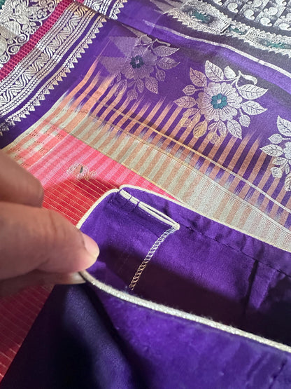 Handloom Gadwal Pure Silk Saree Pink & Purple | Zari Woven Wedding Saree |  Hand Maggam Work Blouse | Indian Silk Saree | USA Shipping