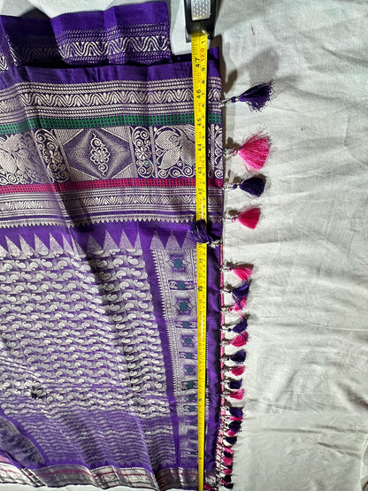Handloom Gadwal Pure Silk Saree Pink & Purple | Zari Woven Wedding Saree |  Hand Maggam Work Blouse | Indian Silk Saree | USA Shipping