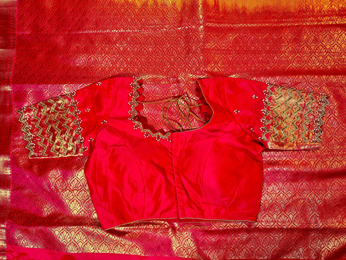 Kanchivaram Premium Semi Silk Saree with Maggam Work Blouse Ready-to-wear, Shipping from USA