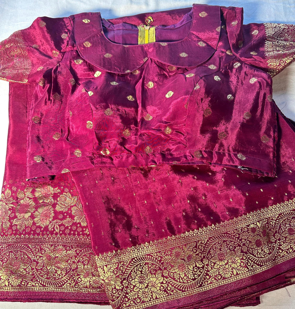 HO Crape Silk Saree with Weaving Pallu & Stitched Designer Collor Neck Blouse, Ready to wear. Dark Maroon Saree Shipping from USA