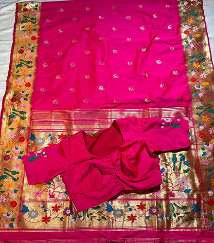 Kanjeevaram Paithani Semi Silk Saree with Stitched Blouse| Shipping from USA