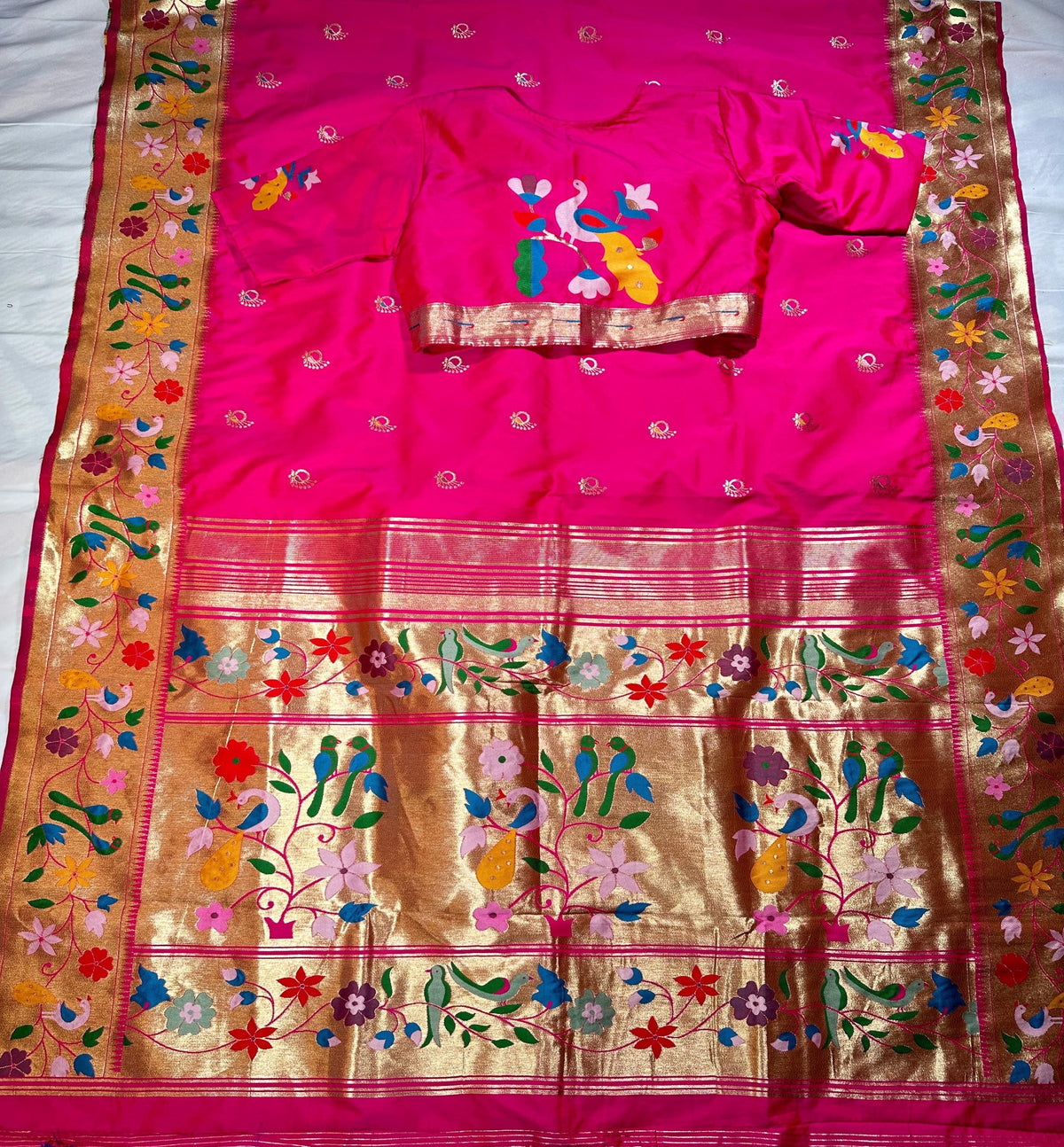 Kanjeevaram Paithani Semi Silk Saree with Stitched Blouse| Shipping from USA