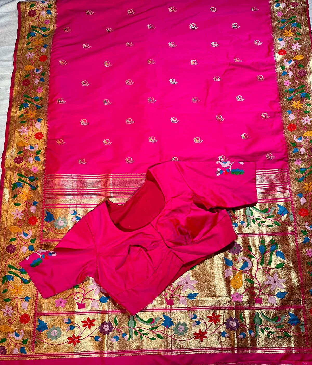 Kanjeevaram Paithani Semi Silk Saree with Stitched Blouse| Shipping from USA