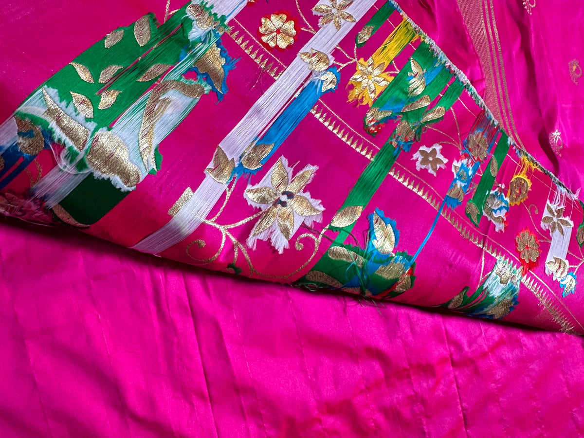 Kanjeevaram Paithani Semi Silk Saree with Stitched Blouse| Shipping from USA