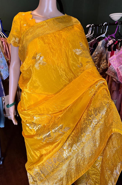 HO Crape Silk Saree  with Weaving Pallu & Stitched Designer Blouse  | Party Wear Saree with Blouse