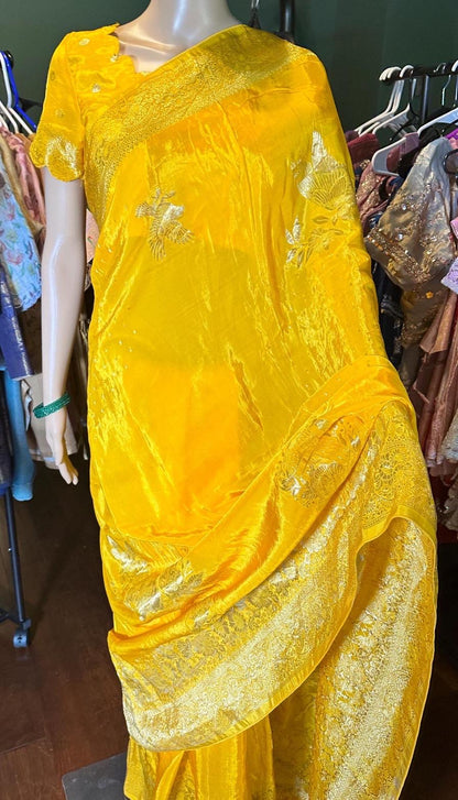 HO Crape Silk Saree  with Weaving Pallu & Stitched Designer Blouse  | Party Wear Saree with Blouse