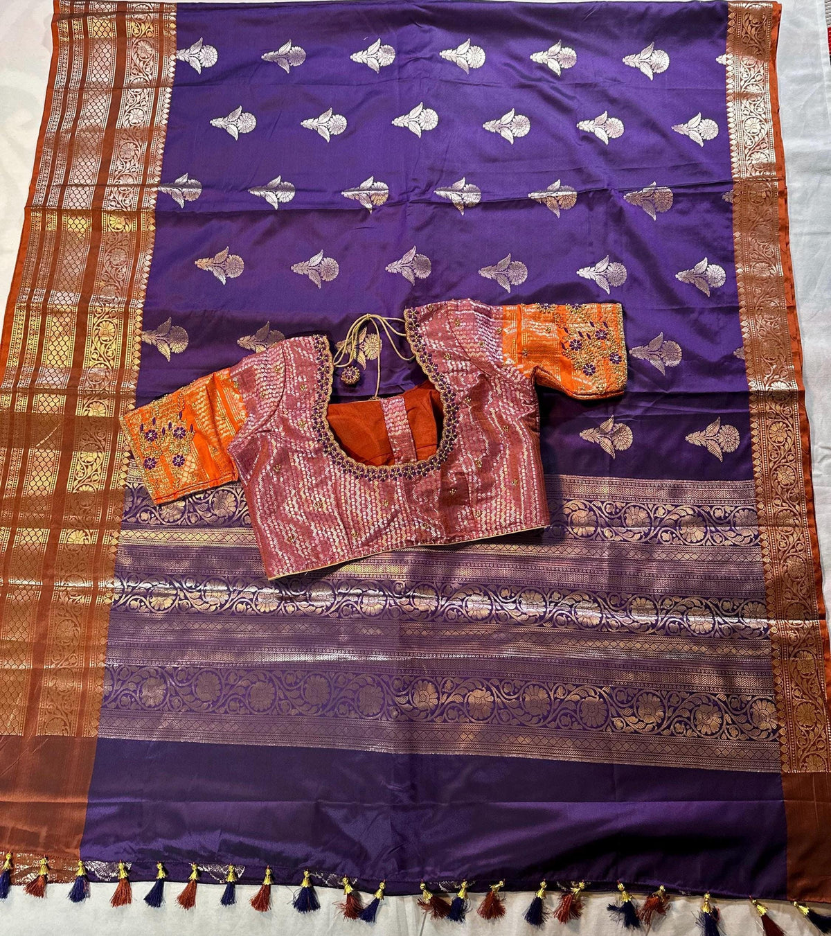 Ready to wear Gadwal Border Chiniya Pattu Saree with stitched Blouse | Party Wear  Wedding Semi  Silk Saree | Stitched Blouse