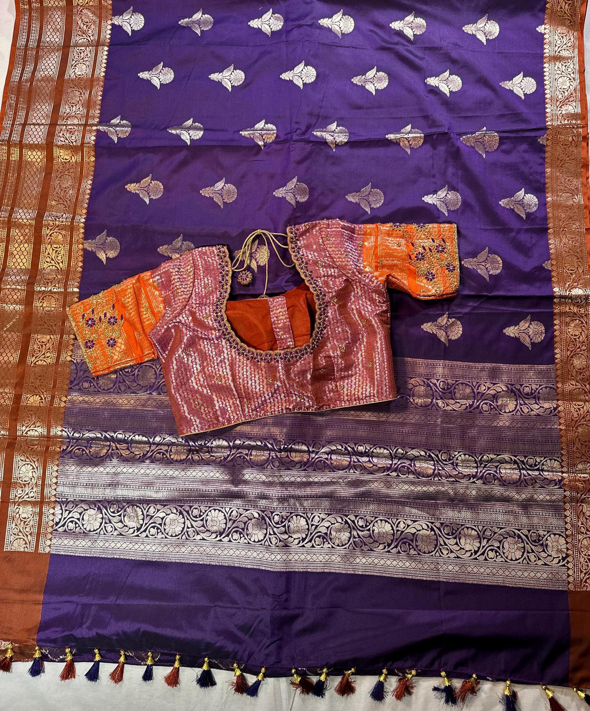 Ready to wear Gadwal Border Chiniya Pattu Saree with stitched Blouse | Party Wear  Wedding Semi  Silk Saree | Stitched Blouse