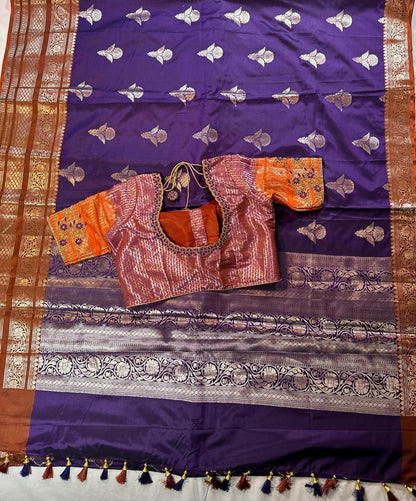Ready to wear Gadwal Border Chiniya Pattu Saree with stitched Blouse | Party Wear  Wedding Semi  Silk Saree | Stitched Blouse