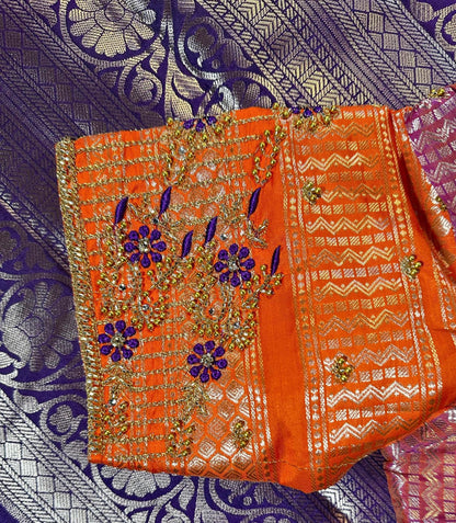 Ready to wear Gadwal Border Chiniya Pattu Saree with stitched Blouse | Party Wear  Wedding Semi  Silk Saree | Stitched Blouse