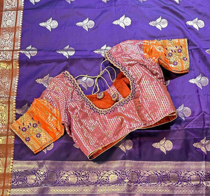Ready to wear Gadwal Border Chiniya Pattu Saree with stitched Blouse | Party Wear  Wedding Semi  Silk Saree | Stitched Blouse
