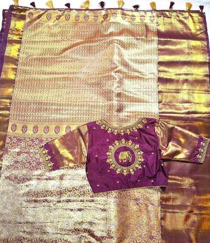Kanchi Tissue Semi Silk Saree with Maggam Work Blouse. Partywear, Wedding Wear Saree, Shipping from USA