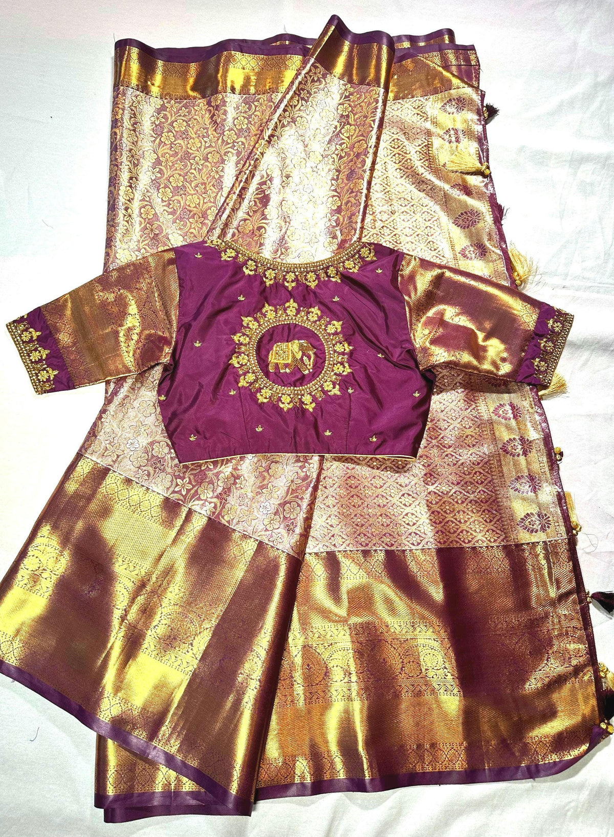Kanchi Tissue Semi Silk Saree with Maggam Work Blouse. Partywear, Wedding Wear Saree, Shipping from USA