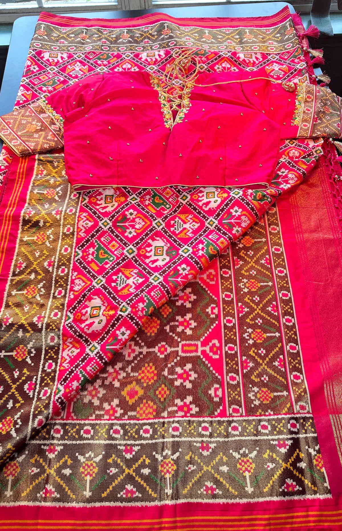 Handloom Patola Semi Saree Full weaving Handloom Saree | Maggam Work Blouse | Partywear Saree USA Ready to wear