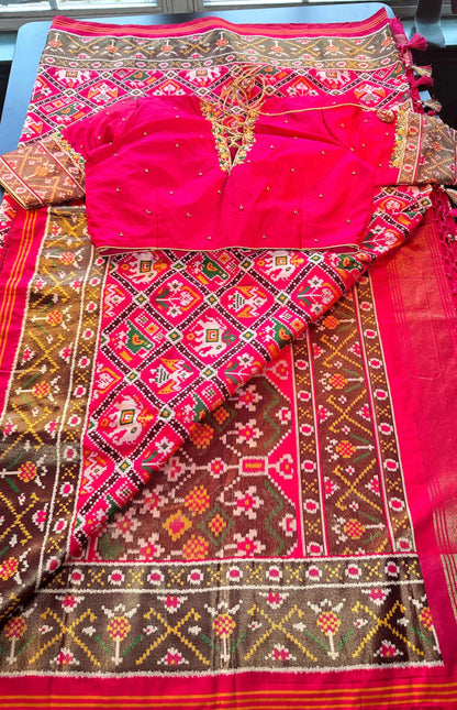 Handloom Patola Semi Saree Full weaving Handloom Saree | Maggam Work Blouse | Partywear Saree USA Ready to wear