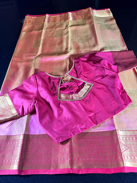 Handloom Kanjivaram Pure Silk Saree Kanchi Pattu Saree, Stitched Blouse, Partywear, Wedding Saree, Shipping from USA