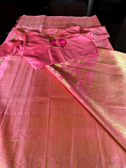 Handloom Kanjivaram Pure Silk Saree with Stitched Blouse, Partywear,  Wedding Wear Saree, Shipping from USA
