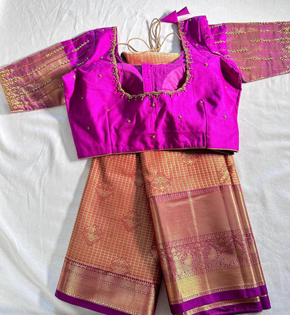 Kanjivaram Premium Semi Silk Saree with Stitched Maggam Work Blouse | Indian Wedding Saree | Ships From USA