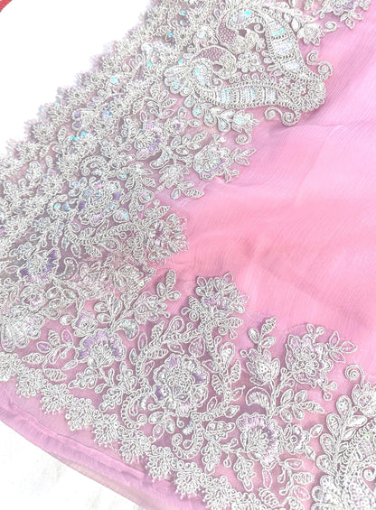 Elegant Party Wear Saree Pure Crape Silk with Stitched Designer Blouse | Wedding Festival Traditional Saree | Ships from USA