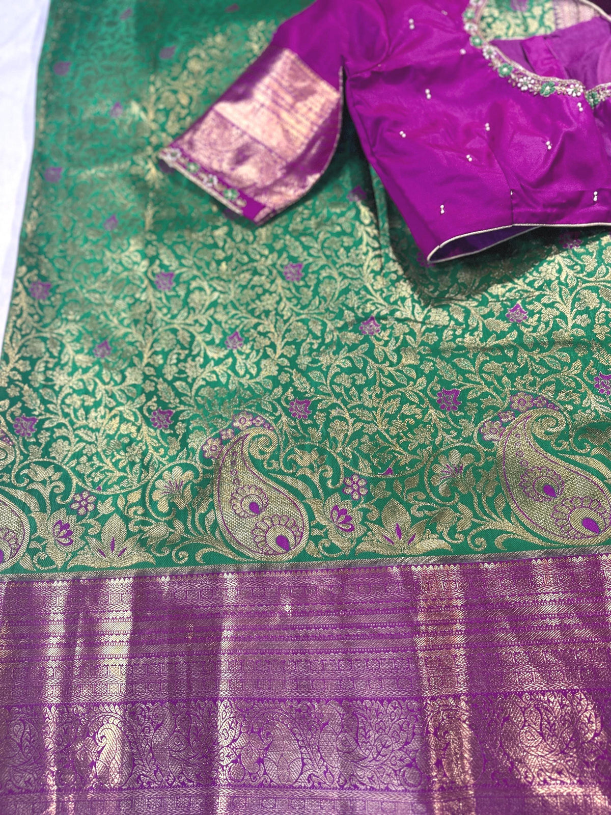 Kanjivaram Premium Silk Saree with Maggam Work Blouse, Ready-to-wear, Shipping from USA
