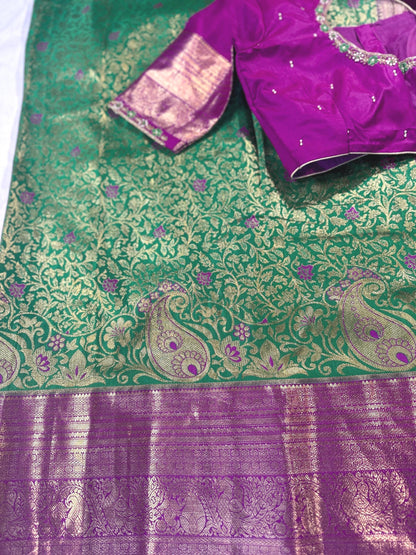 Kanjivaram Premium Silk Saree with Maggam Work Blouse, Ready-to-wear, Shipping from USA