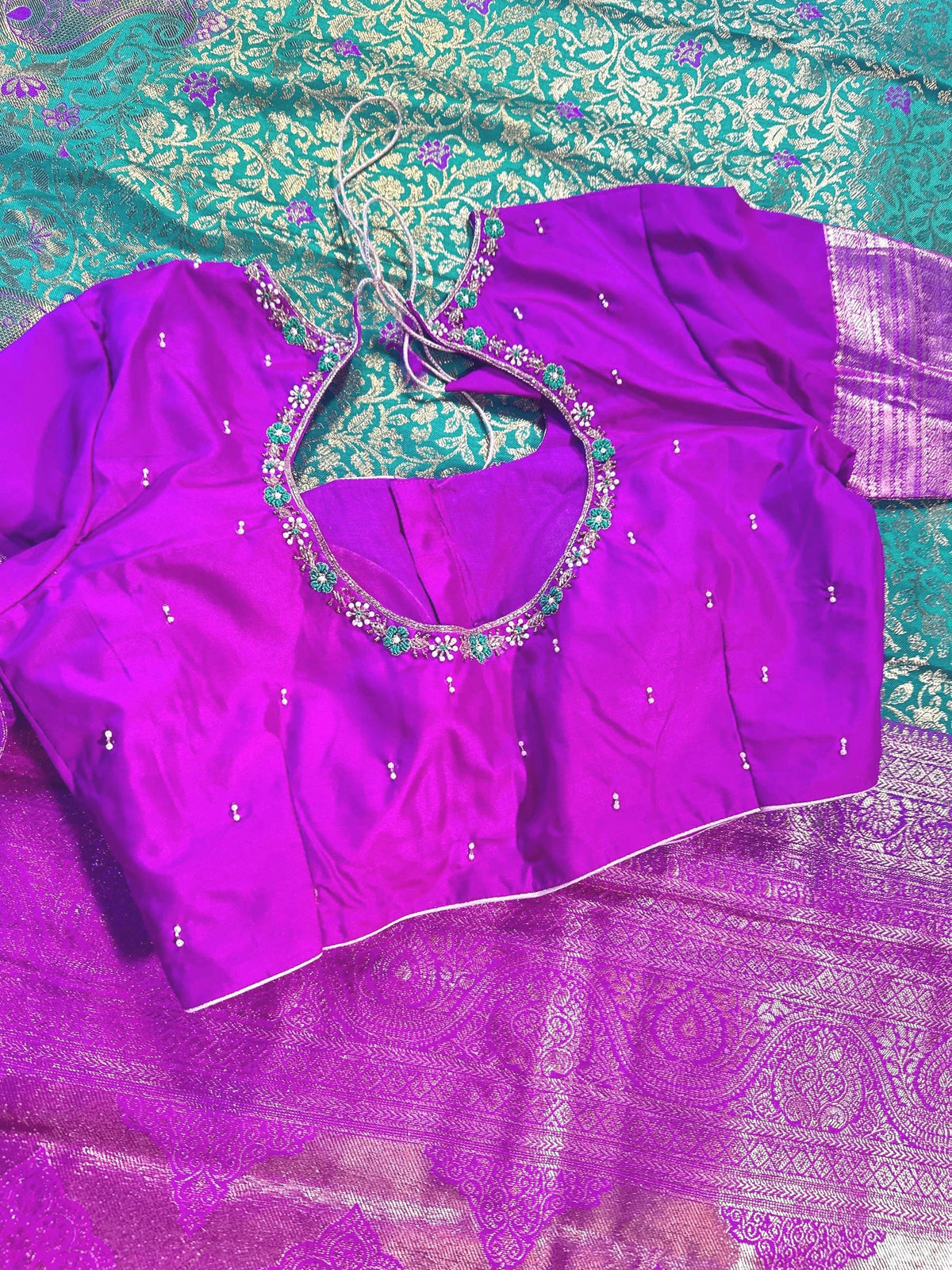 Kanjivaram Premium Silk Saree with Maggam Work Blouse, Ready-to-wear, Shipping from USA