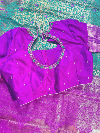 Kanjivaram Premium Silk Saree with Maggam Work Blouse, Ready-to-wear, Shipping from USA