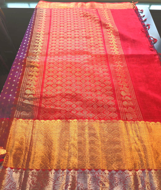Handloom Traditional Pure Kuppadam Pattu Saree with Stitched Blouse. Partywear, Wedding Wear Saree,Shipping from USA
