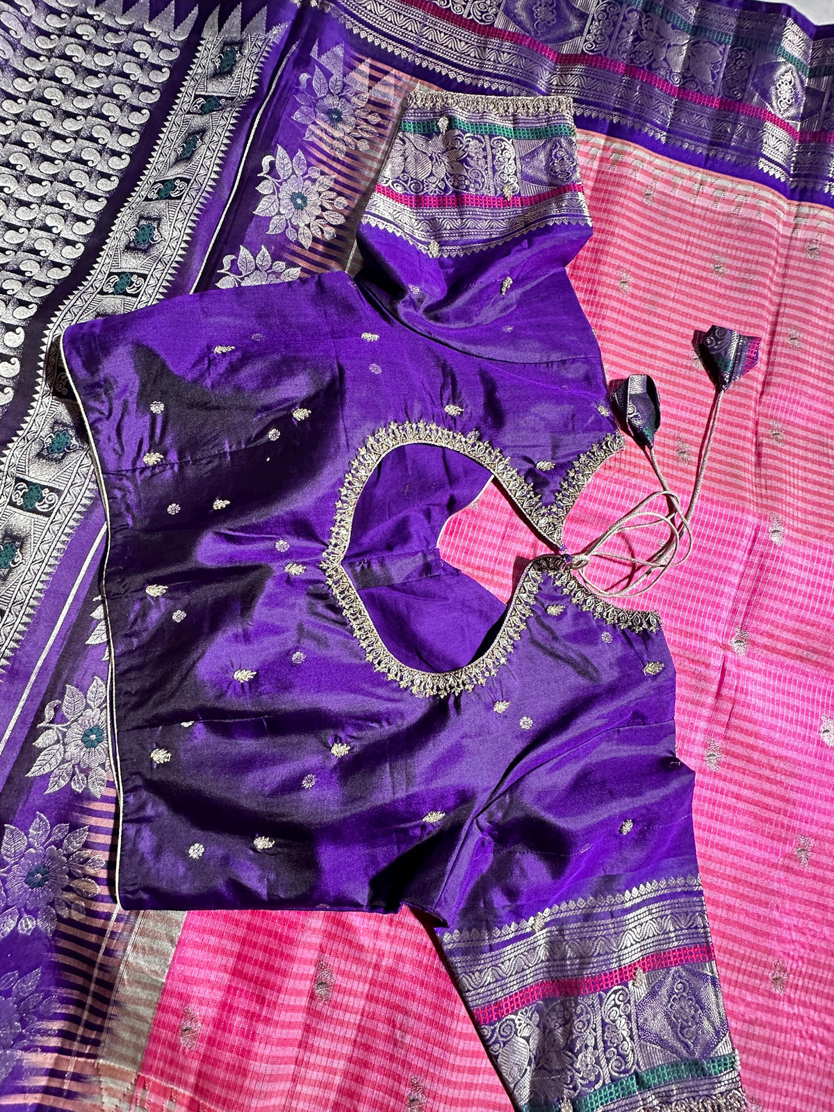 Handloom Gadwal Pure Silk Saree Pink & Purple | Zari Woven Wedding Saree |  Hand Maggam Work Blouse | Indian Silk Saree | USA Shipping