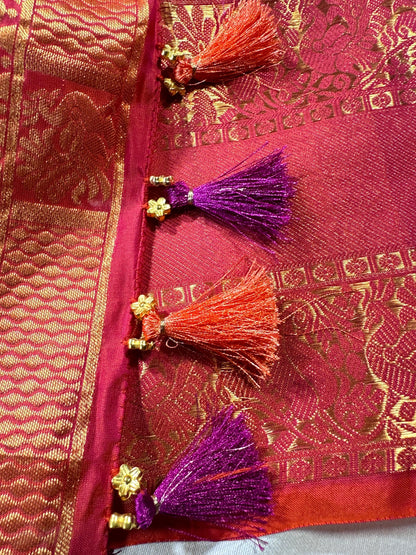 Handloom Kanjivaram Pure Silk Saree with Stitched Blouse | Wedding Saree With Stitched Maggam Work Blouse | Indian Party Wear Saree