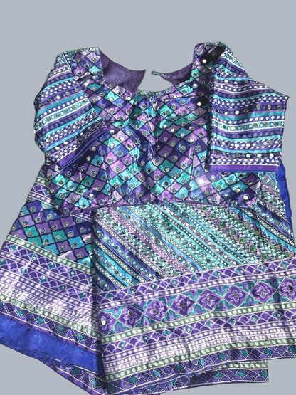 Mirror & Aari Work Chinon Saree with Stitched Blouse –Ready to Wear, Shipping from US
