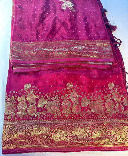 HO Crape Silk Saree with Weaving Pallu & Stitched Designer Collor Neck Blouse, Ready to wear. Dark Maroon Saree Shipping from USA