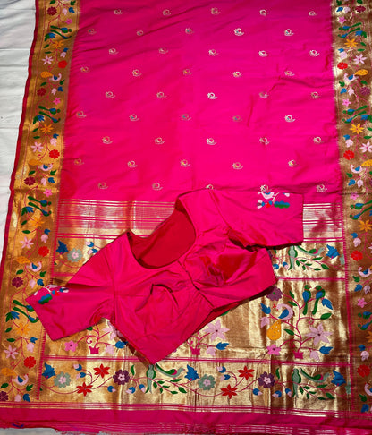 Kanjeevaram Paithani Semi Silk Saree with Stitched Blouse| Shipping from USA