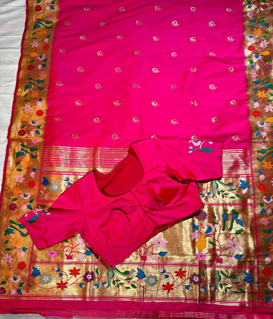 Kanjeevaram Paithani Semi Silk Saree with Stitched Blouse| Shipping from USA