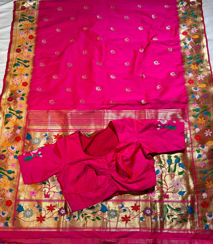Kanjeevaram Paithani Semi Silk Saree with Stitched Blouse| Shipping from USA