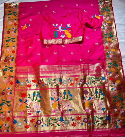 Kanjeevaram Paithani Semi Silk Saree with Stitched Blouse| Shipping from USA