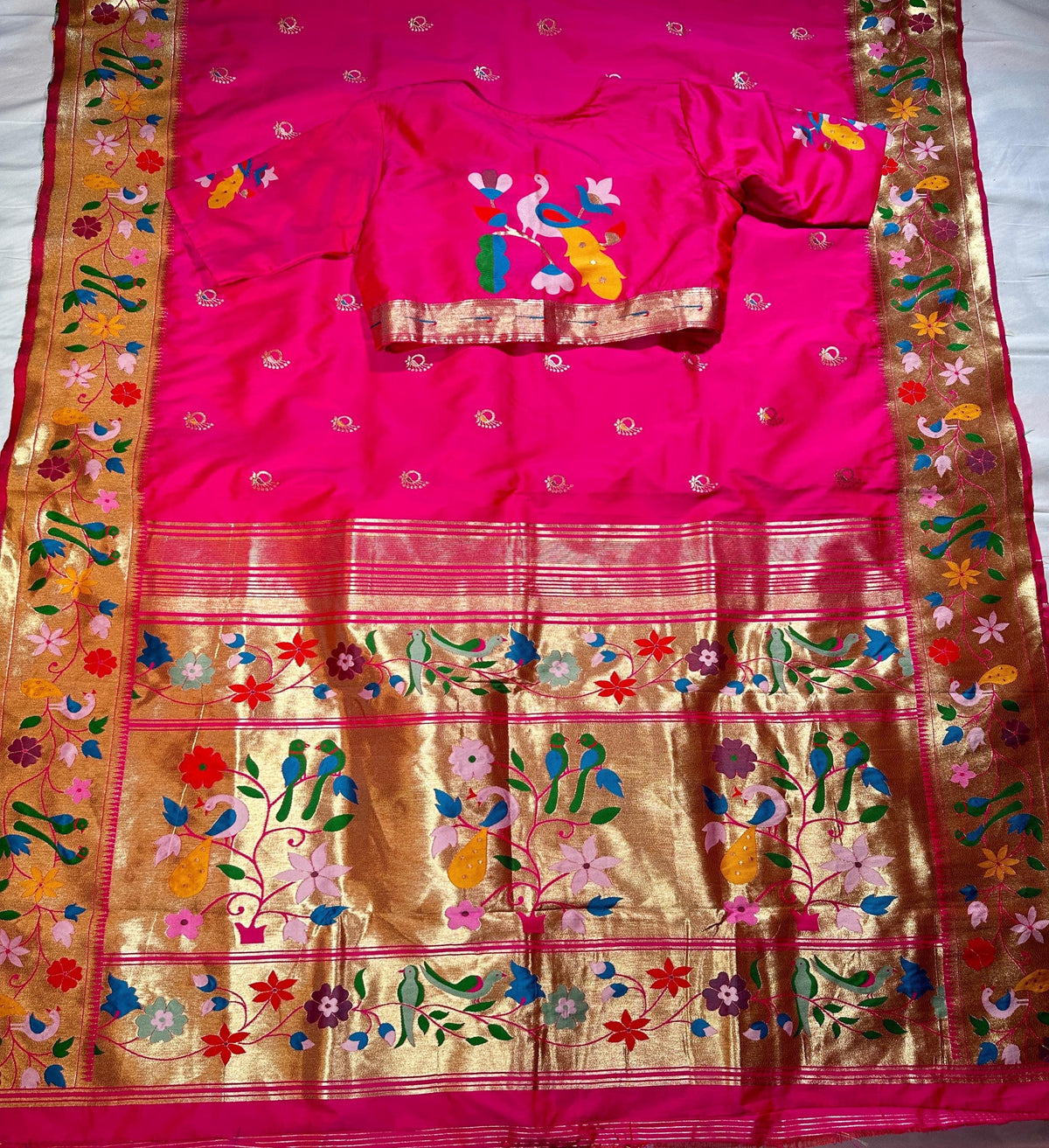 Kanjeevaram Paithani Semi Silk Saree with Stitched Blouse| Shipping from USA