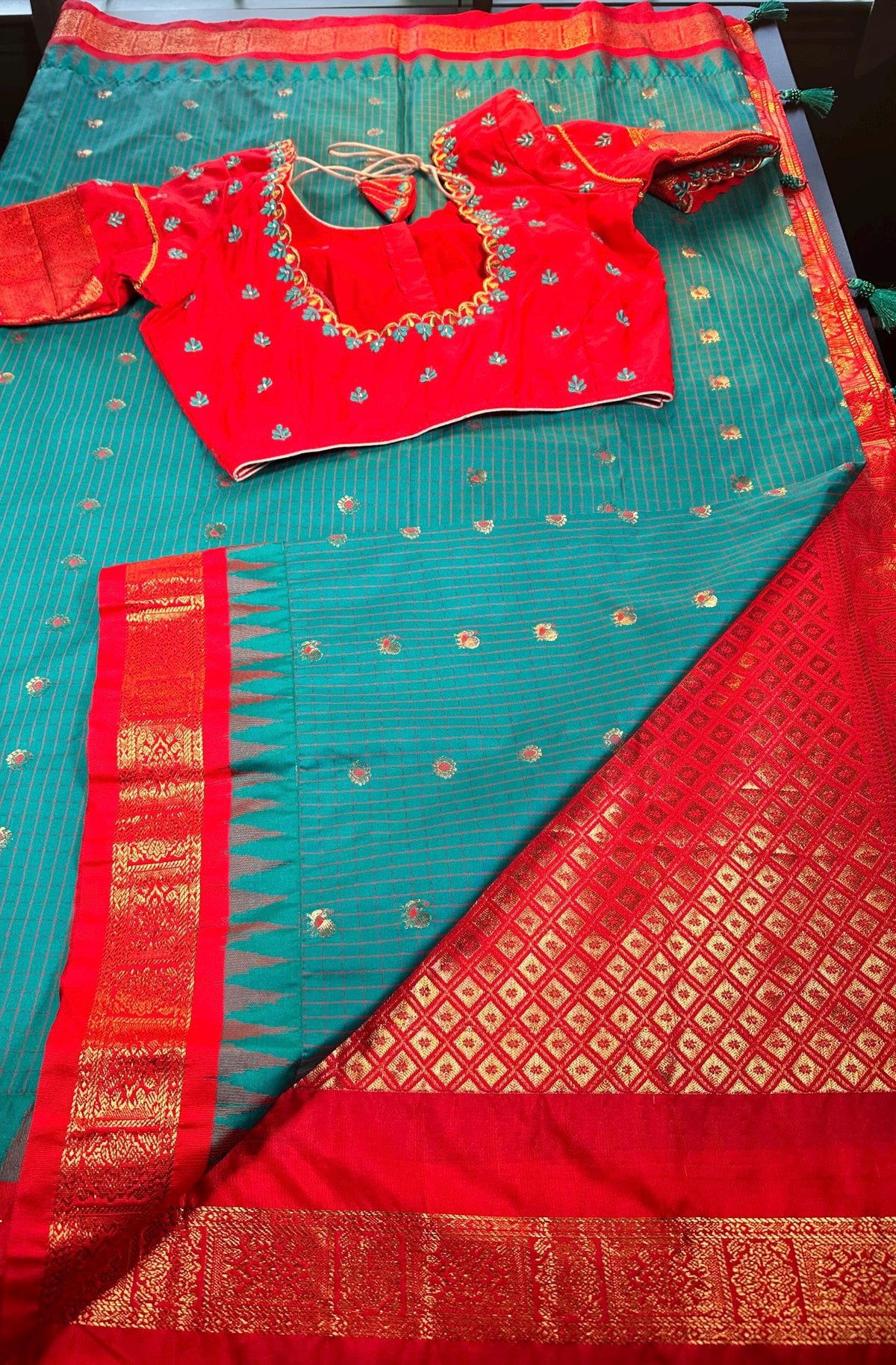 Premium Gadwal Silk Saree with Stitched Blouse, Ready-to-wear, USA Shipping, Partywear, Wedding Wear Saree.