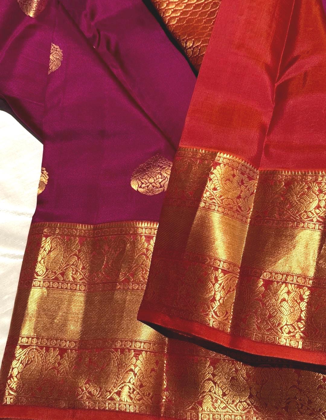 Handloom Kanjivaram Pure Silk Saree with Stitched Blouse | Wedding Saree With Stitched Maggam Work Blouse | Indian Party Wear Saree