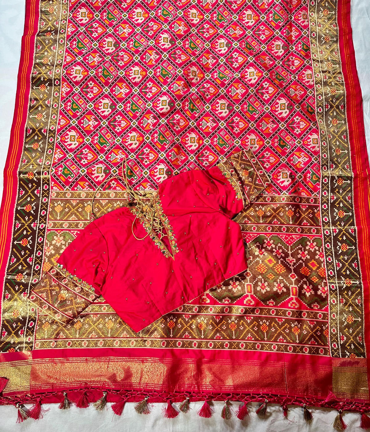 Handloom Patola Semi Saree Full weaving Handloom Saree | Maggam Work Blouse | Partywear Saree USA Ready to wear
