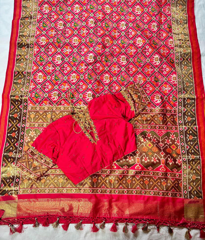 Handloom Patola Semi Saree Full weaving Handloom Saree | Maggam Work Blouse | Partywear Saree USA Ready to wear