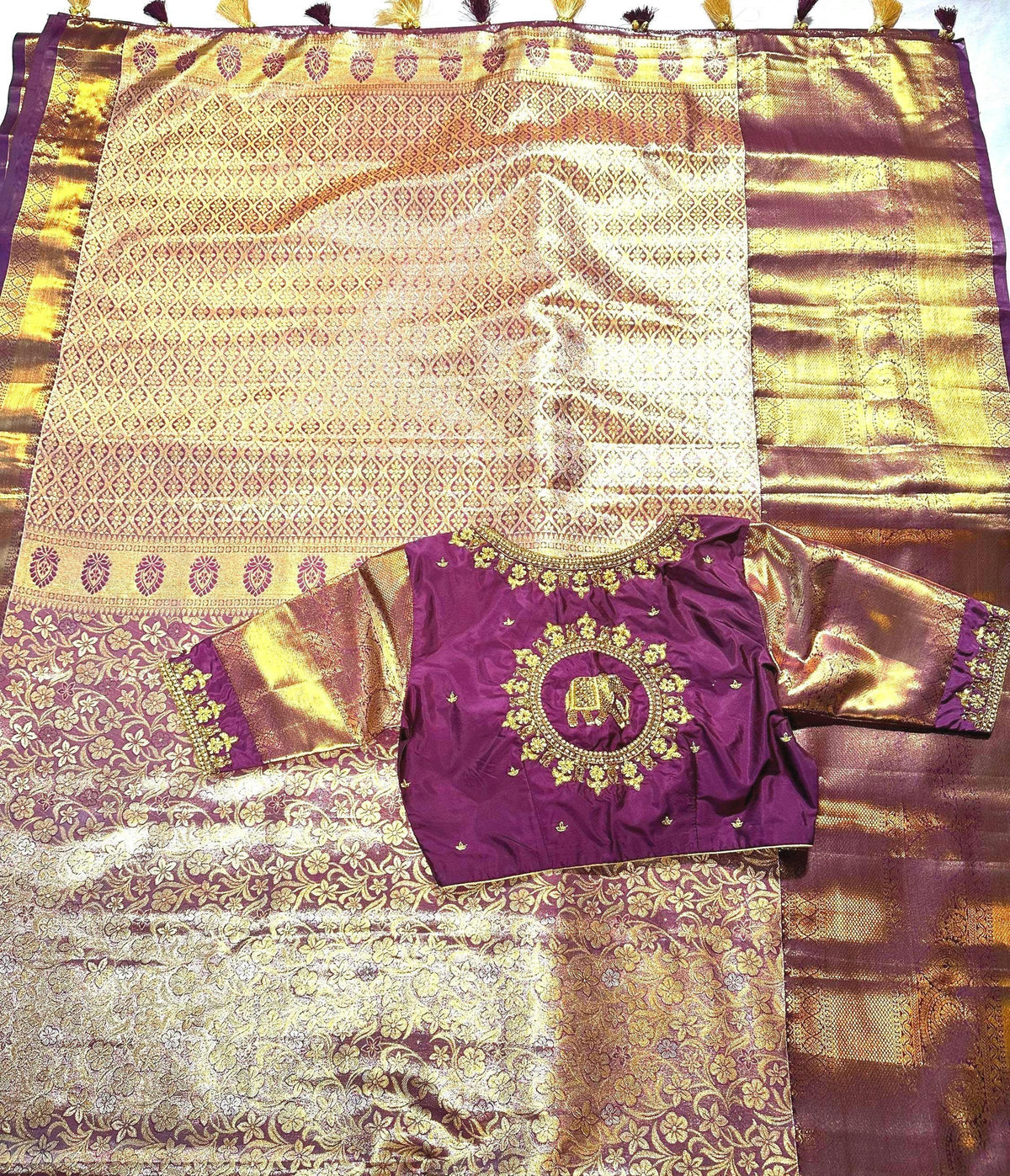 Kanchi Tissue Semi Silk Saree with Maggam Work Blouse. Partywear, Wedding Wear Saree, Shipping from USA