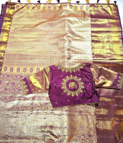Kanchi Tissue Semi Silk Saree with Maggam Work Blouse. Partywear, Wedding Wear Saree, Shipping from USA