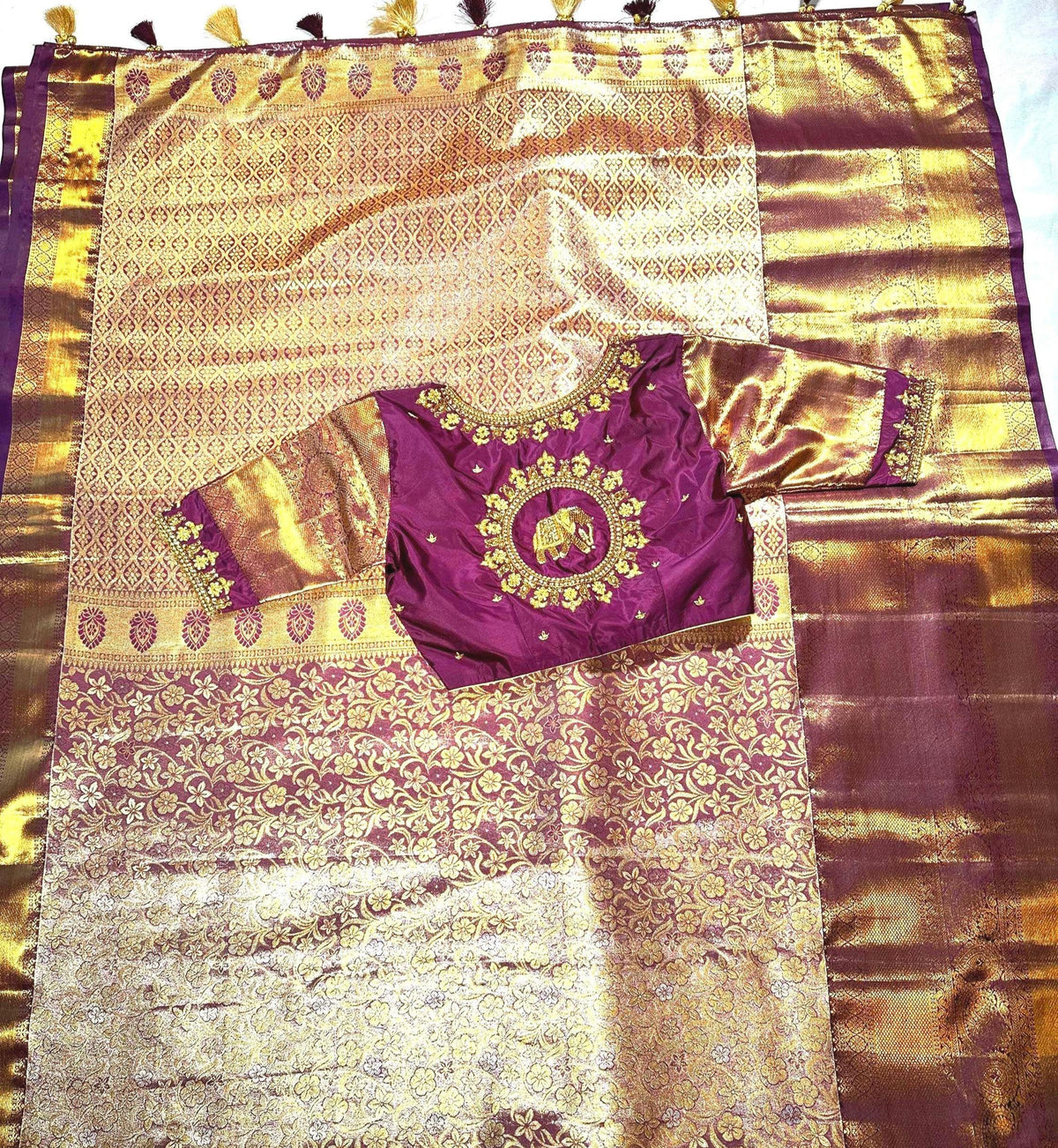 Kanchi Tissue Semi Silk Saree with Maggam Work Blouse. Partywear, Wedding Wear Saree, Shipping from USA