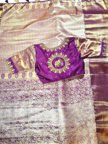 Kanchi Tissue Semi Silk Saree with Maggam Work Blouse. Partywear, Wedding Wear Saree, Shipping from USA