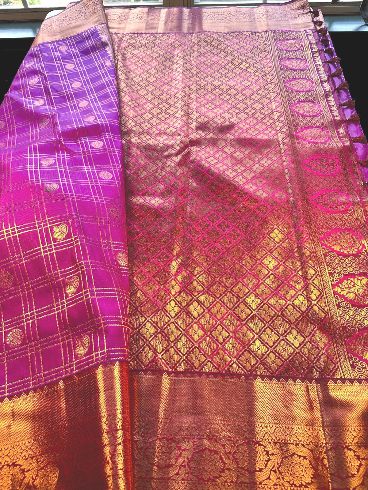 Premium Kanjivaram Semi Silk Saree with Maggam Work Blouse, Ready-to-wear, Shipping from US, Partywear,  Wedding Saree.