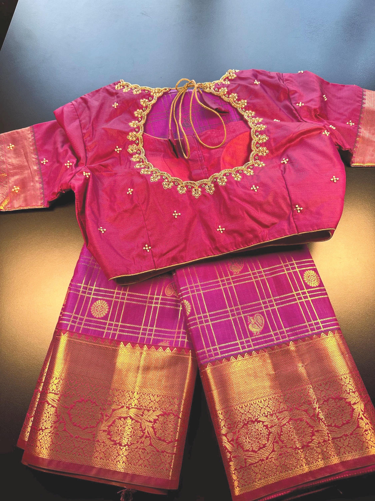 Premium Kanjivaram Semi Silk Saree with Maggam Work Blouse, Ready-to-wear, Shipping from US, Partywear,  Wedding Saree.