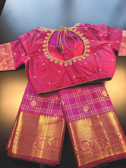 Premium Kanjivaram Semi Silk Saree with Maggam Work Blouse, Ready-to-wear, Shipping from US, Partywear,  Wedding Saree.